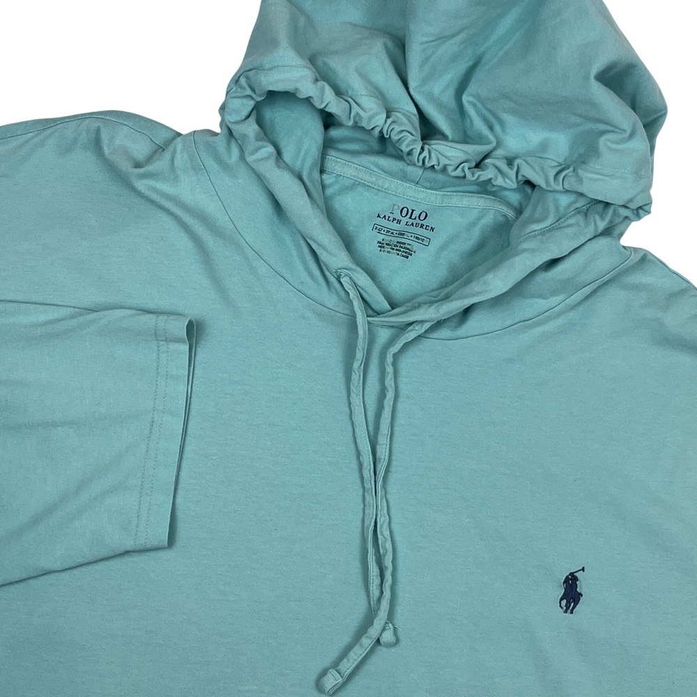 Polo Ralph Lauren Mens 3XLT Light Blue-Green Long Sleeve Hooded T-Shirt Logo
